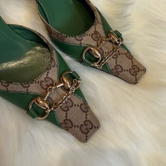 ❌SOLD❌Gucci Green and Tan Women's Heels - Picture 3 of 9